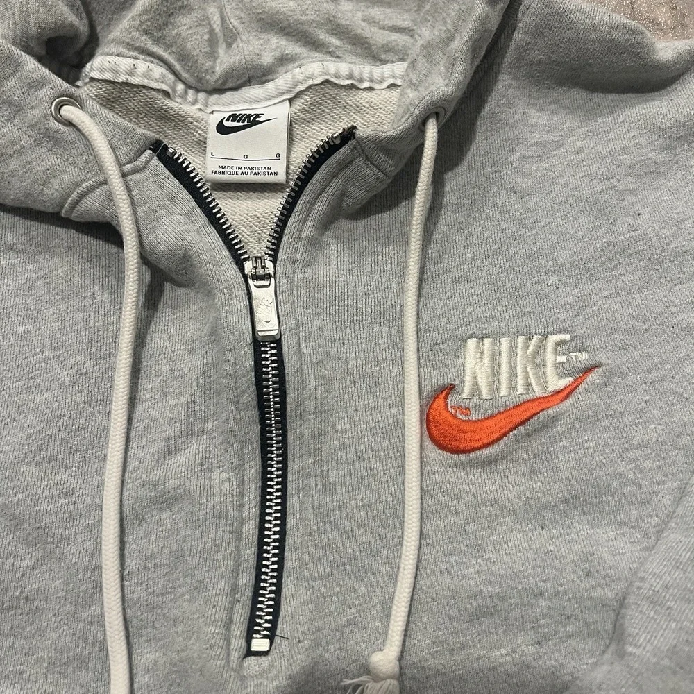 Nike Hoodie Gray 1/4 Zip Heavy Sweatshirt Fleece Swoosh Loose Fit | Size Large